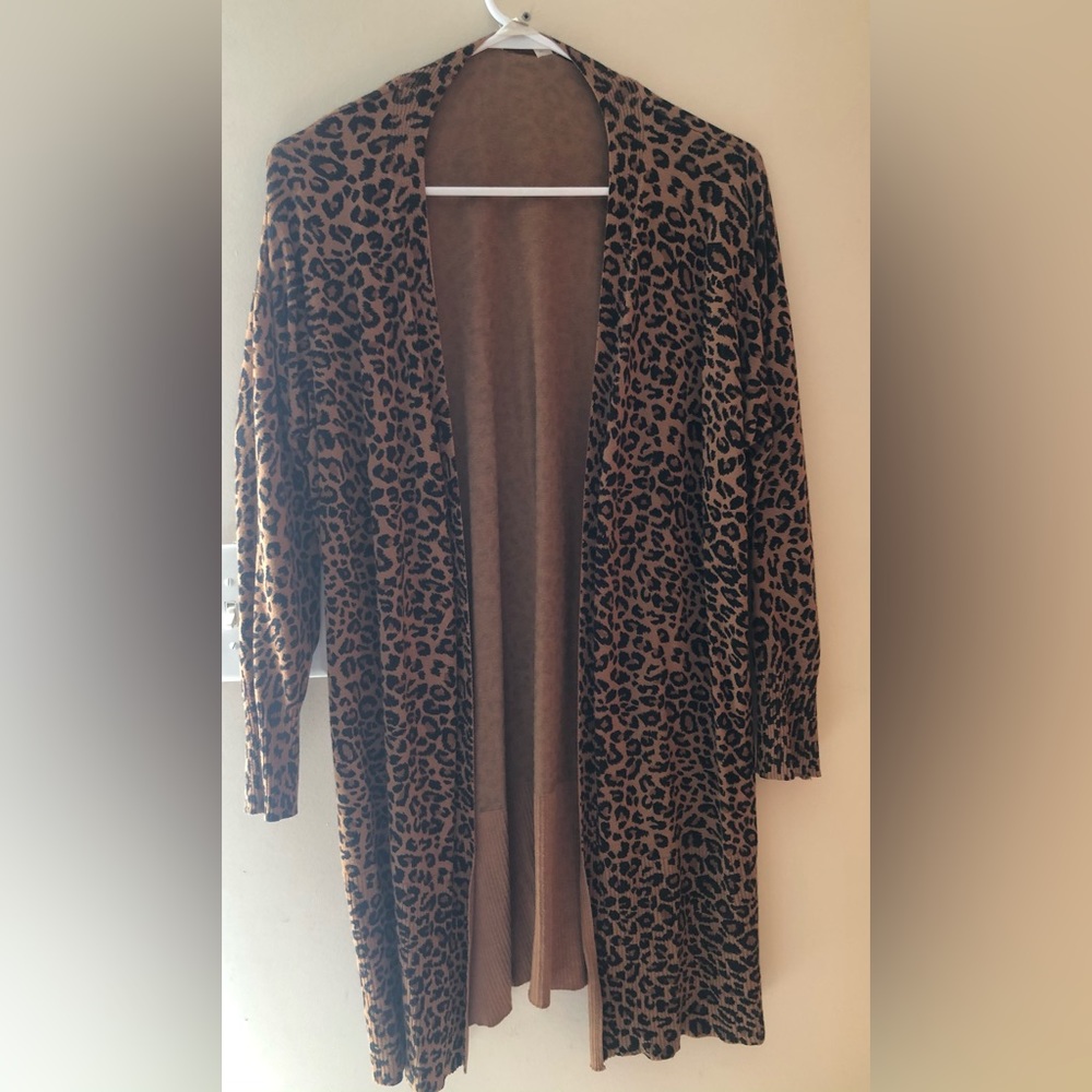 Women’s Cheetah Print Long Cardigan Plus Size 1X 16-18